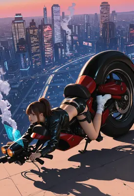 Cyberpunk Biker Overlooking Neon City