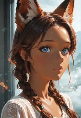 Dreamy Fox Girl with Braided Hair