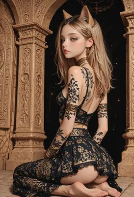 Gilded Cat Girl in Ornamental Hall