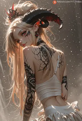 Demon Girl with Intricate Ink Tattoos