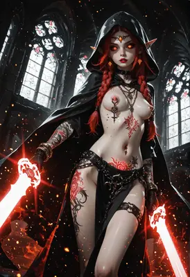 Crimson Elven Warrior in Gothic Ruins