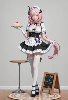 Pink Haired Maid Serving Sweet Cake
