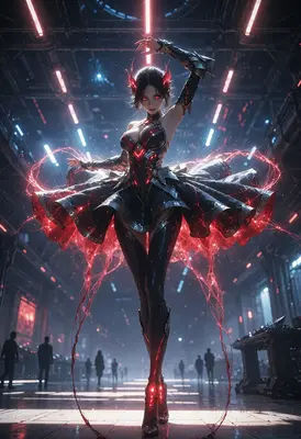 Cybernetic Ballerina in Neon Light