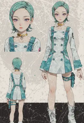 Turquoise Hair Anime Character Design Sheet