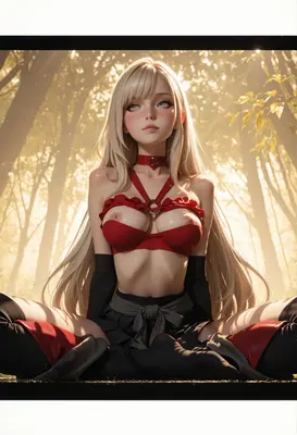 Blonde Maiden in Sunlit Forest