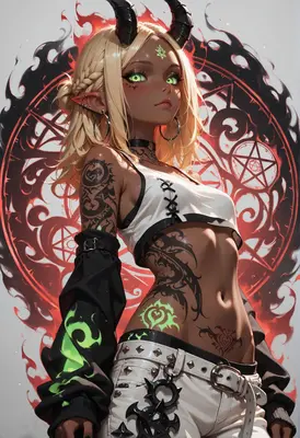 Demon Girl With Glowing Arcane Sigils
