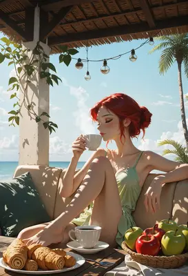 Morning Coffee by the Tropical Sea