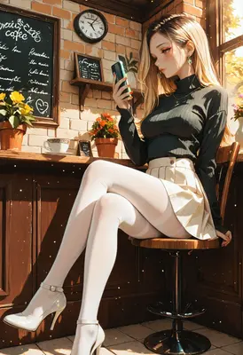 Blonde Girl Relaxing in Cozy Cafe