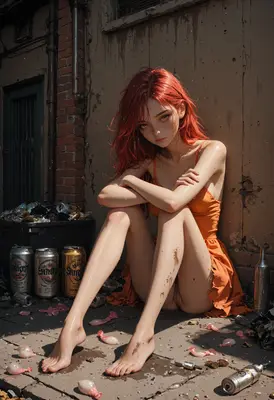 Melancholy Girl in an Urban Alley