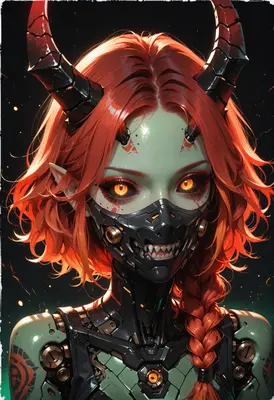 Cybernetic Demon Girl with Glowing Eyes