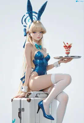 Blue Bunny Girl Serving Strawberry Parfait