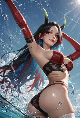 Demon Girl Splashing in Summer Sun