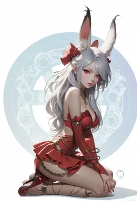 Elegant Bunny Girl in Crimson Attire