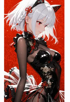 Elegant Cat Girl in Latex Qipao