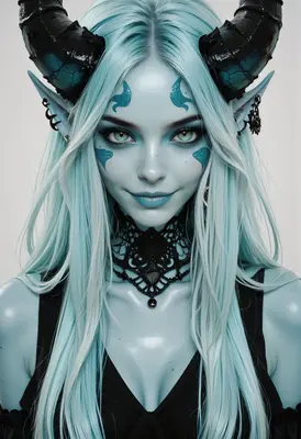 Ethereal Blue Demon with Dark Horns