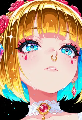 Crying Girl with Radiant Crystal Eyes