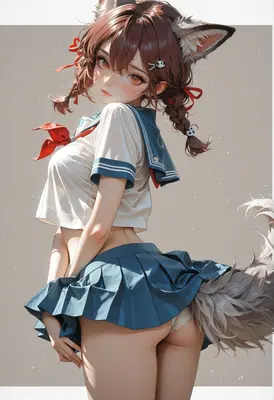 Playful Wolf Girl in School Uniform