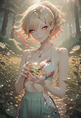 Golden Haired Maiden in Floral Field