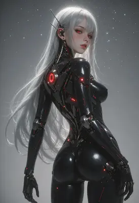 Cybernetic Android with Glowing Red Accents