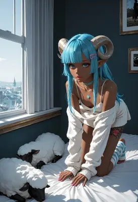 Blue Haired Ram Girl Resting