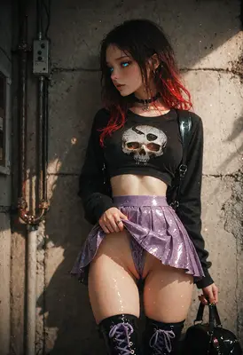 Gothic Girl in Rainy Urban Alley