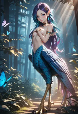 Enchanted Harpy in a Sunlit Forest