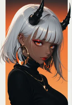 Elegant Demon with Glowing Amber Eyes