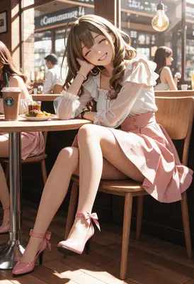 Cheerful Girl Enjoying Cafe Lunch