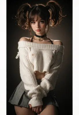 Pigtails and Off Shoulder Sweater