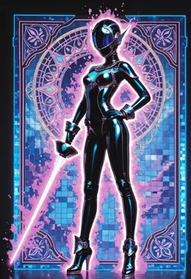 Cybernetic Knight in Neon Armor