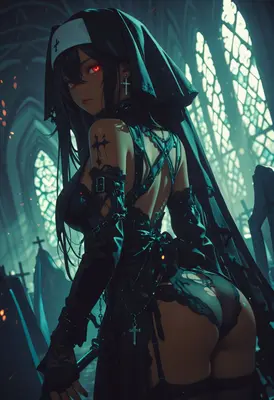 Gothic Nun in a Haunted Cathedral