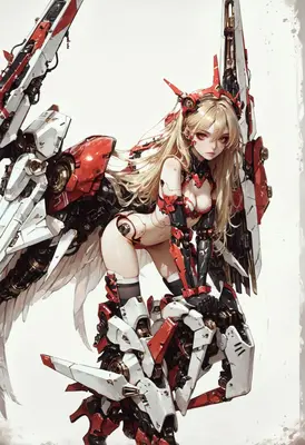 Cyborg Angel in Red Armor