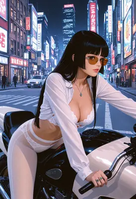 Midnight Biker in City Neon