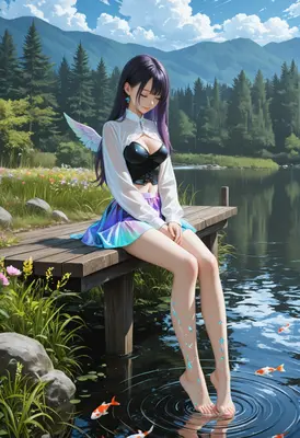 Serene Fairy Resting by the Lake