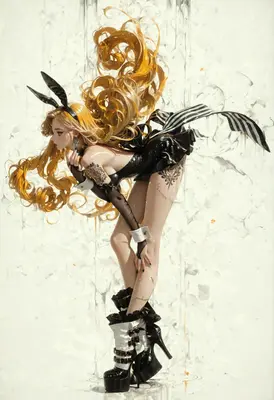 Golden Bunny Girl in Glossy Latex