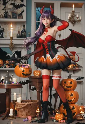 Cute Devil Girl Halloween Trick or Treat