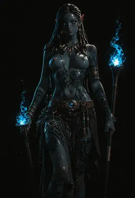 Blue Elf Sorceress with Mystic Flames