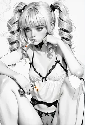 Monochrome Pigtails and Smoking Lingerie