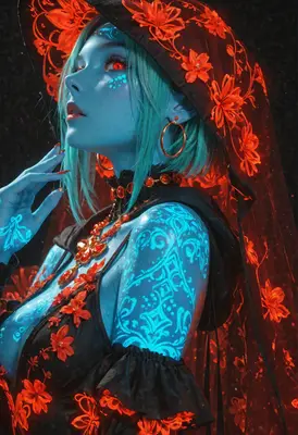 Mystic Blue Enchantress with Floral Veil