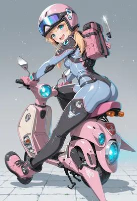 Pink Biker Girl on Scooter
