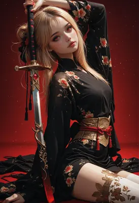 Crimson Blade and Floral Kimono