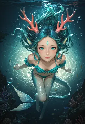 Enchanting Mermaid With Coral Antlers