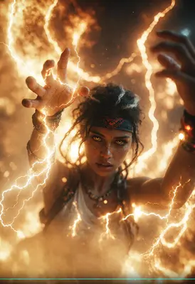 Sorceress Wielding Crackling Electric Storm Power