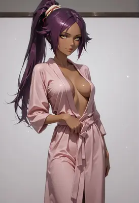 Purple Haired Beauty in Pink Robe