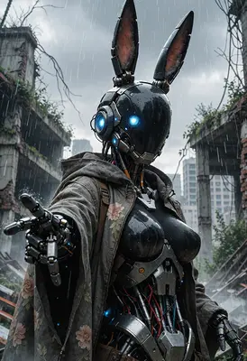 Cybernetic Rabbit in Ruined City