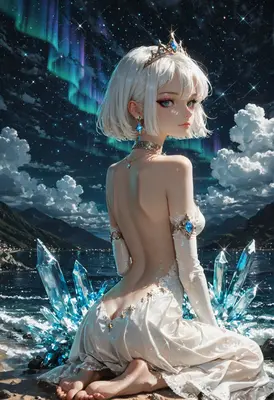 Celestial Crystal Queen Under Northern Lights