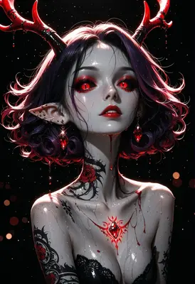 Gothic Demon Queen with Crimson Eyes