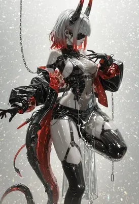 Cybernetic Demon in Glossy Techwear
