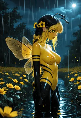 Melancholy Bee Fairy in Rain