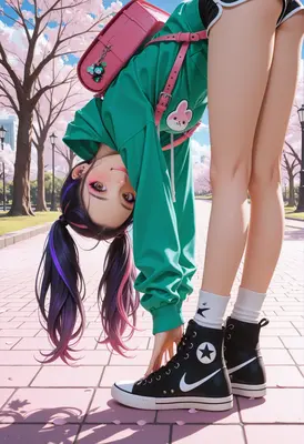 Playful Schoolgirl in Sakura Park